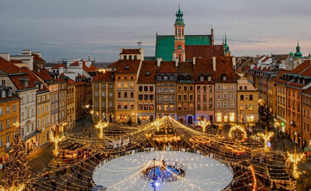 Piazza centrale di Varsavia con i Mercatini di Natale